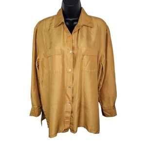 Robbie Bee Vintage Gold Silk Button-up Blouse Top size Medium